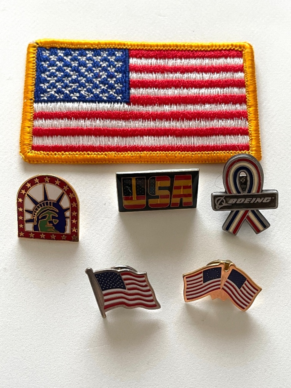 Lot USA Patriotic Flag Statue of Liberty Boeing 5 Pins 1 Patch